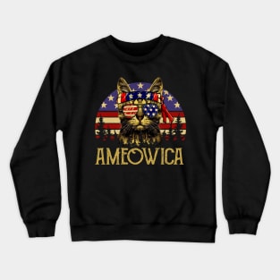 Ameowica Funny Cat Lover USA Flag Vintage Crewneck Sweatshirt